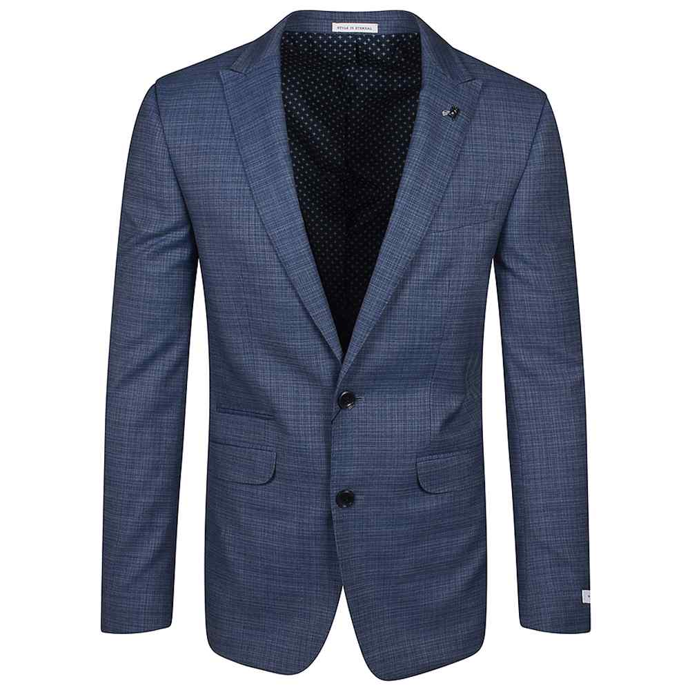 Microcheck Tapered Fit Three Piece Suit in Blue