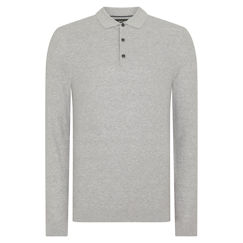 Long Sleeve Knitted Polo Shirt in Lt Grey