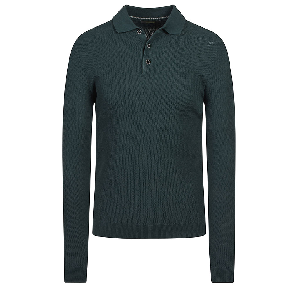 Long Sleeve Knitted Polo Shirt in Petrol