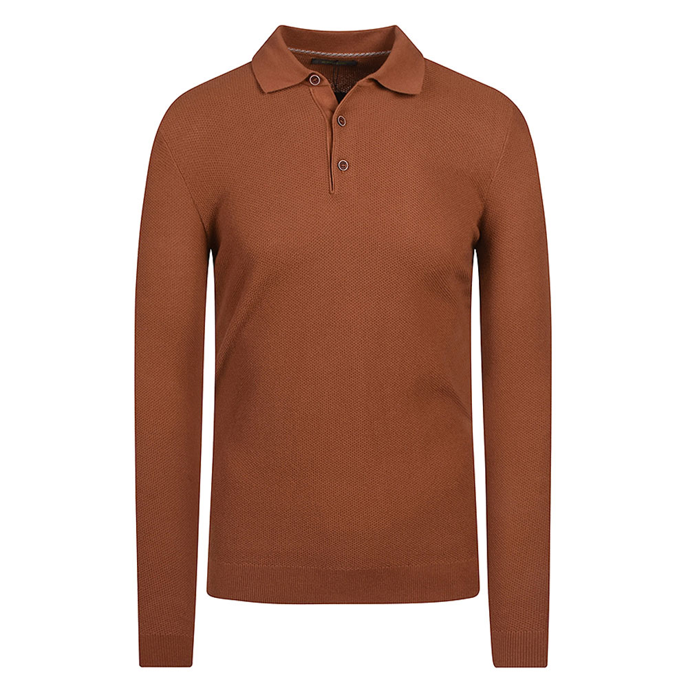 Long Sleeve Knitted Polo Shirt in Tan