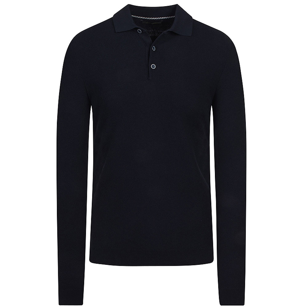 Long Sleeve Knitted Polo Shirt in Navy