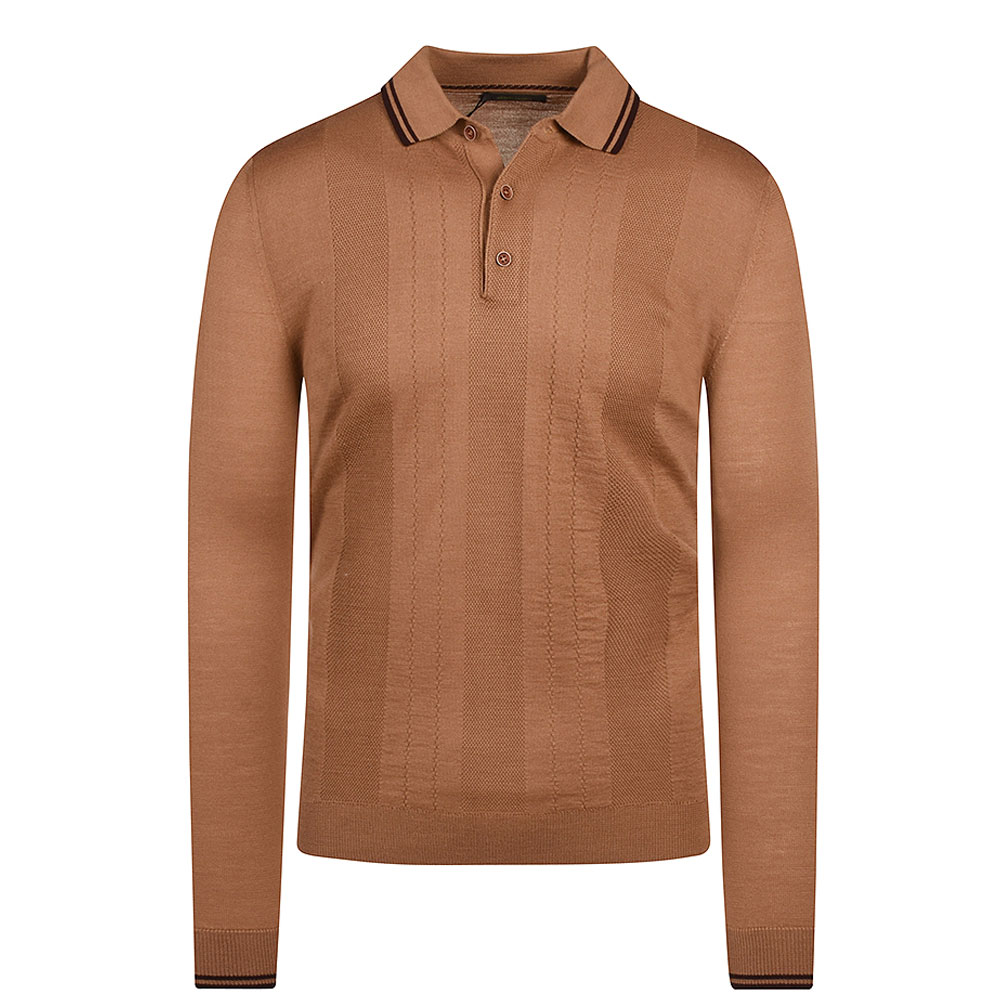 Long Sleeve Knitted Polo in Tan