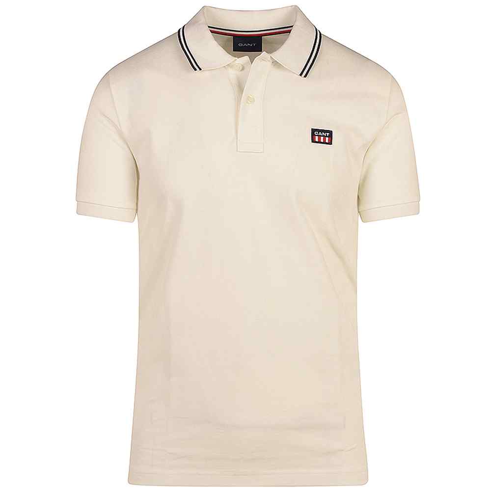 Contast Collar Pique Polo Shirt in White