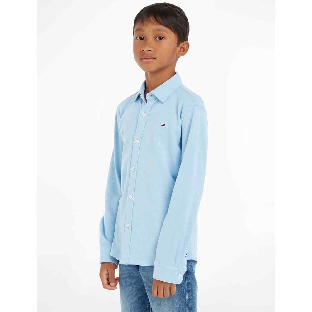 Kids Stretch Pique Shirt in Turquoise