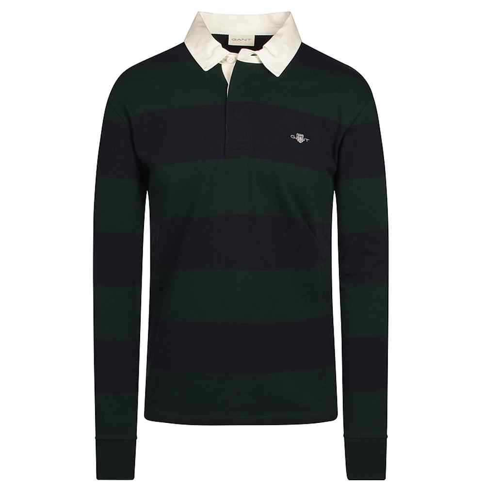 Barstripe Heavy Rugger Rugby Shirt in Green