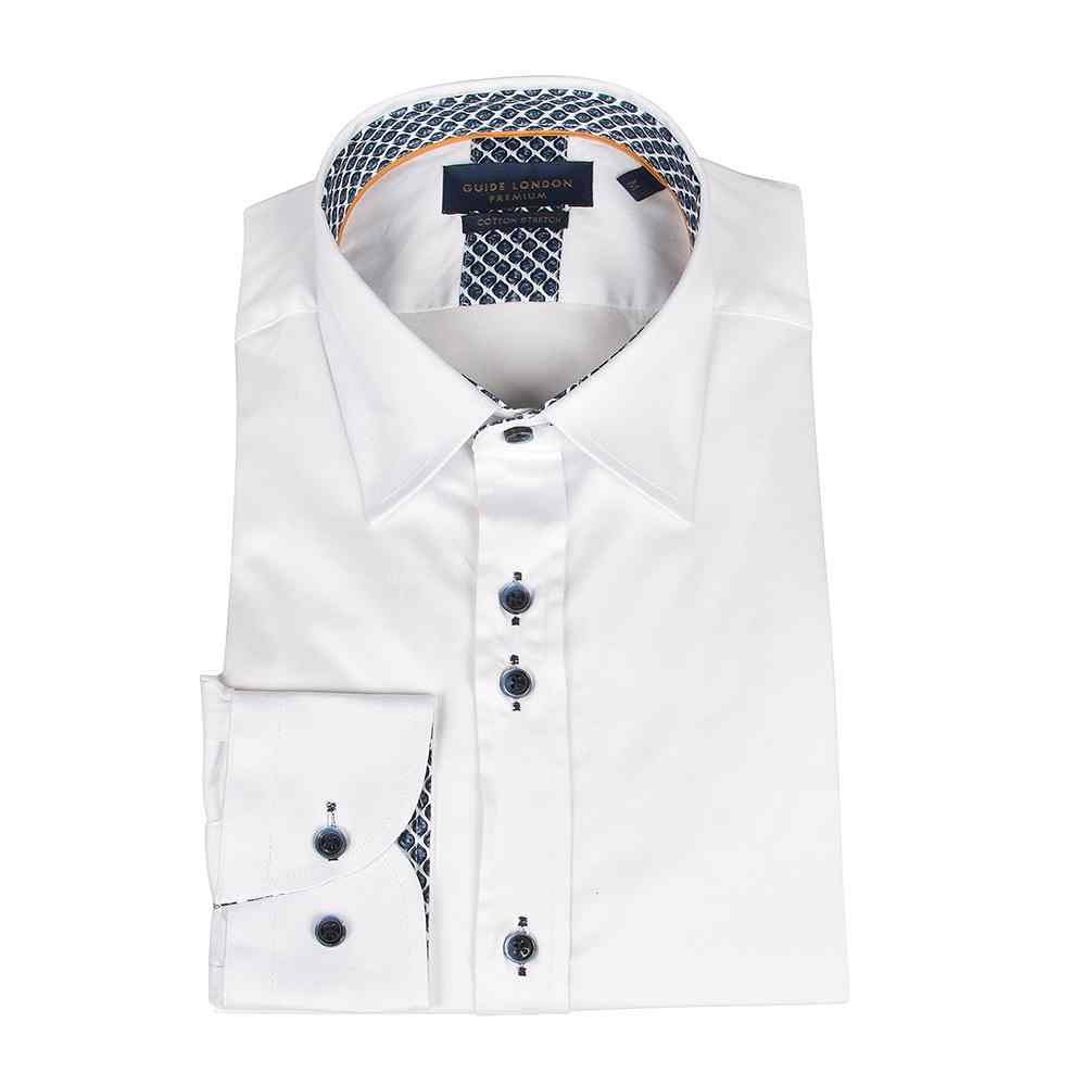 Navy Button Shirt in White