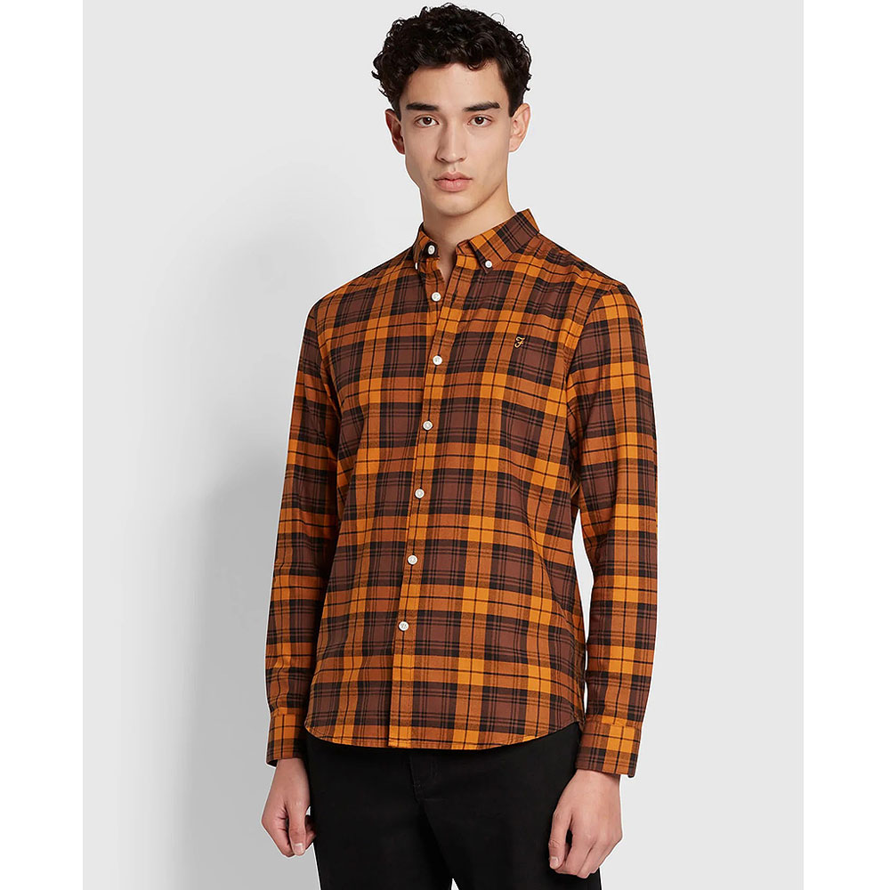 Brewer Check Slim Shirt in Brown