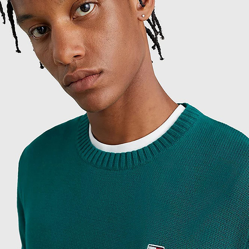 Essential Crew Neck Knitted Sweater in Dk Green