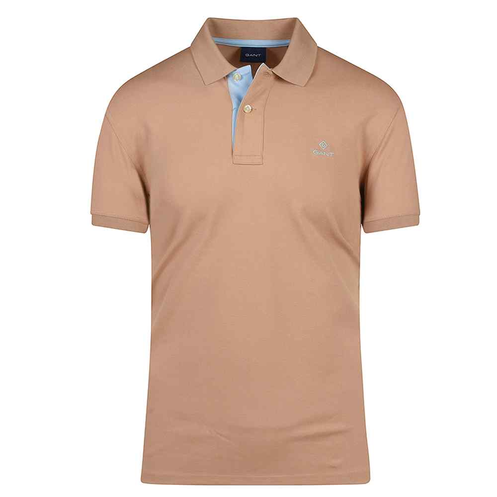 Contrast Collar Polo Shirt in Beige