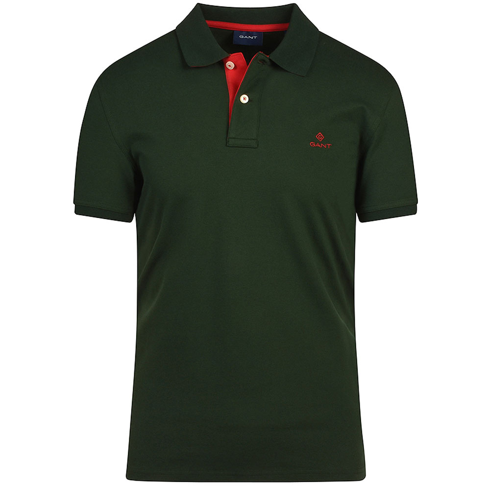 Contrast Collar Polo Shirt in Dk Green
