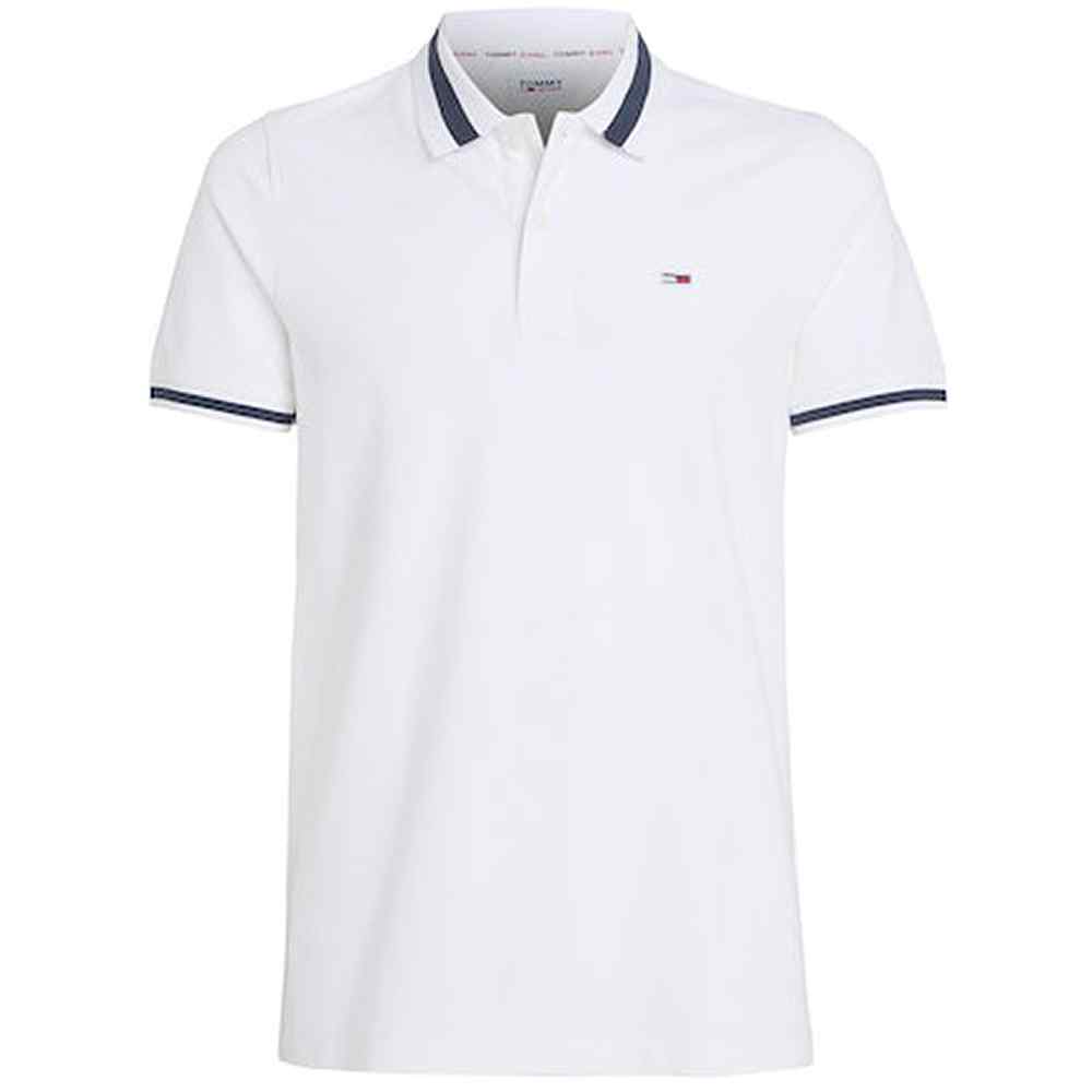 Tipped Stretch Polo in White