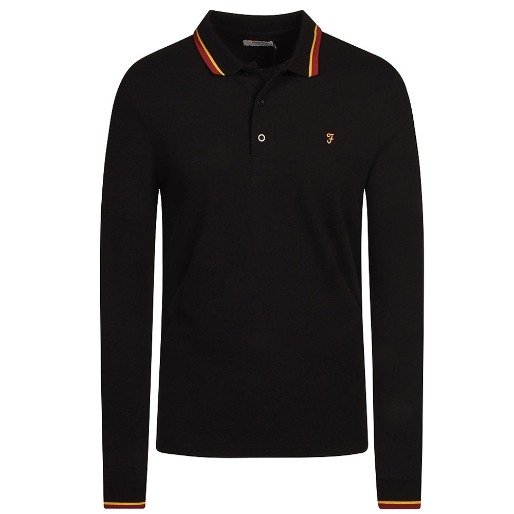 Freddie Long Sleeve Polo Shirt in Black