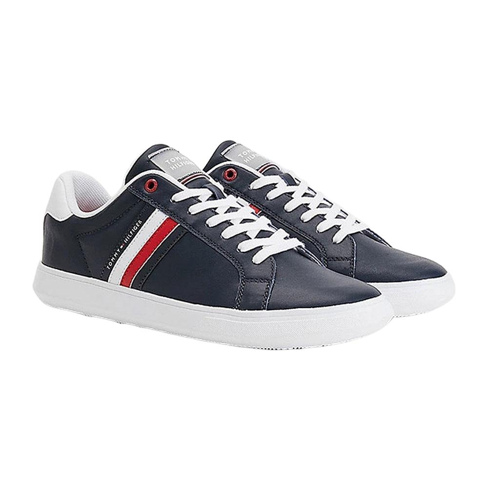 Leather Cupsole Trainer in Navy